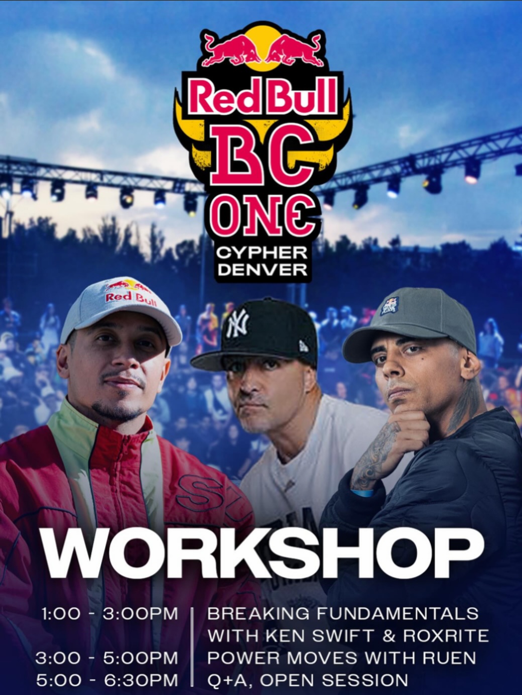 Redbullbcone workshop going down March 21, 2026 
1:00 pm @_michantli_ 

@redbullbcone is bringing breaking legends to Colorado for a FREE 5 hour immersive breaking experience you don’t want to miss. This isn’t just a workshop… it’s a deep dive into the foundation, mindset, and power behind breaking. Three legends. One floor. Real knowledge. Real conversation.

Featuring:
🔥 @realkenswift 
🔥 @roxrite95 
🔥 @bboykingruen 

They’ll be sharing foundations, techniques, power move strategy, and the mentality behind the dance. Expect hands-on training, gems from decades in the culture, and open dialogue with the instructors. This is your chance to train, learn, and connect with some of the most respected names in breaking. Pull up ready to learn, sweat, and level up. Limited spots. Don’t sleep.