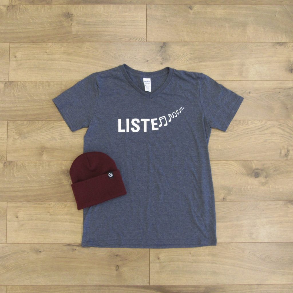 Listen Shirt - Men's Vneck - Heather Blue