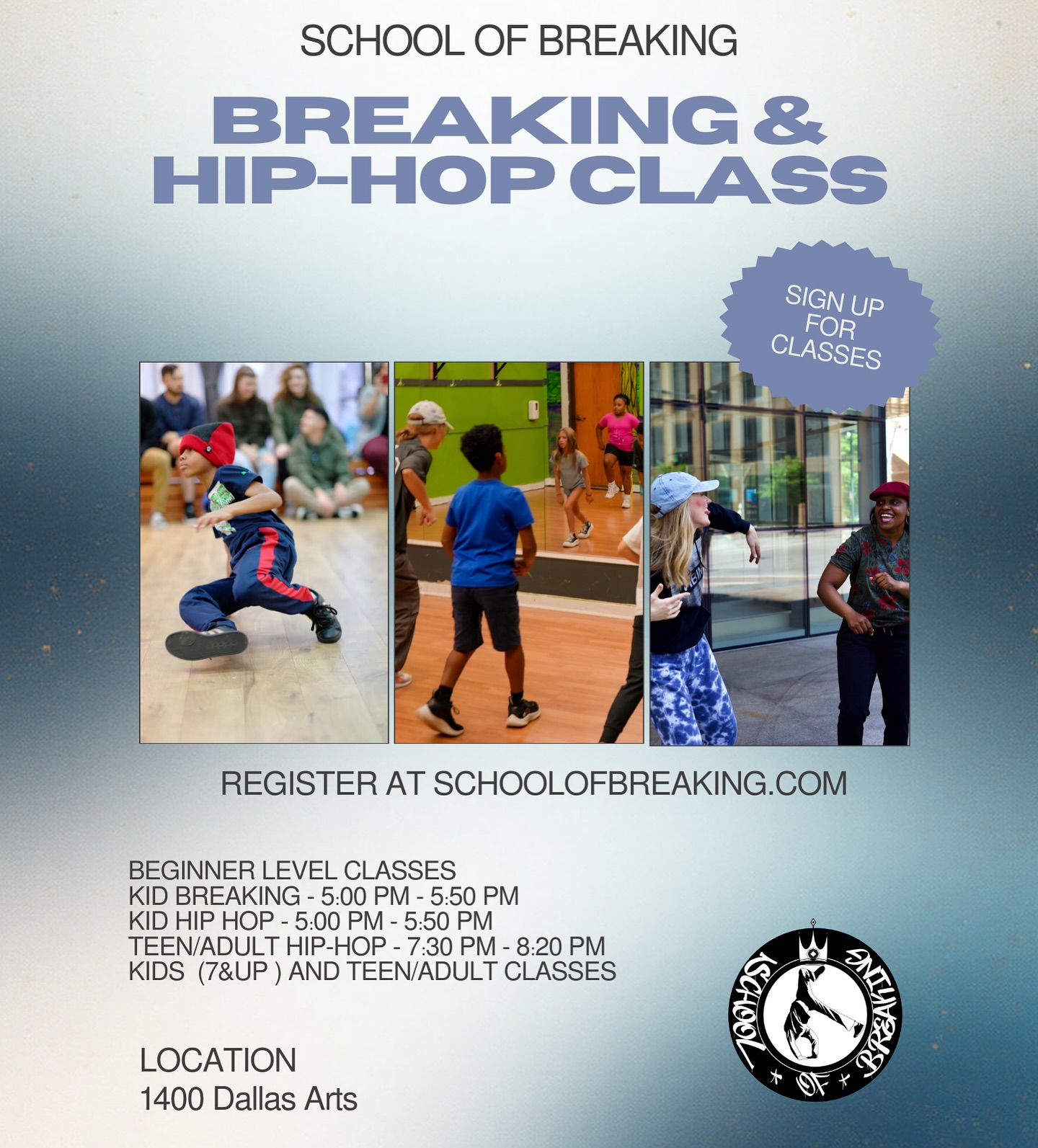 🎶WEDNESDAY DANCE CLASSES – BEGINNERS WELCOME🤝

Looking for a fun way to move, learn, and build confidence? Join our Wednesday Beginner Dance Classes—perfect for first-timers and new dancers!
✨ No experience needed—just bring your energy! ✨

🌀 Beginner Breaking (Kids 7+) with @krischian_nemui 
🕔 5:00 PM – 5:50 PM Learn the foundations of breaking—toprock, footwork, freezes, and fun grooves—in a supportive, high-energy class made just for kids!

🔥 Beginner Hip-Hop (Kids 7+) with @andreaadelmann9 
🕔 5:00 PM – 5:50 PM Kids will learn basic hip-hop moves, rhythm, and musicality while building confidence and having a blast!

🎧 Beginner Hip-Hop (Teens & Adults) with @andreaadelmann9 
🕢 7:30 PM – 8:20 PM New to hip-hop? This class breaks it down step-by-step in a welcoming, no-pressure environment. Perfect for teens and adults ready to dance, sweat, and have fun!

✅ Beginner-friendly ✅ Fun & supportive atmosphere ✅ Great for building confidence & creativity
Come dance with us—your first step starts on Wednesday! 🙌

📅 Every Wednesday 📲 DM to sign up or for more info 🎉 Come dance with us at our new location 
📍 1400 Dallas Arts

#schoolofbreaking #breaking #hiphop #dance #culture #breakingclasses #hiphopdanceclasses