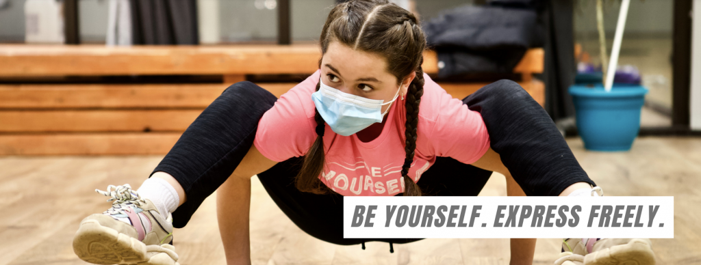 Bgirl in Breaking Dance Freeze Wearing Be Yourself & Express Freely T-shirt